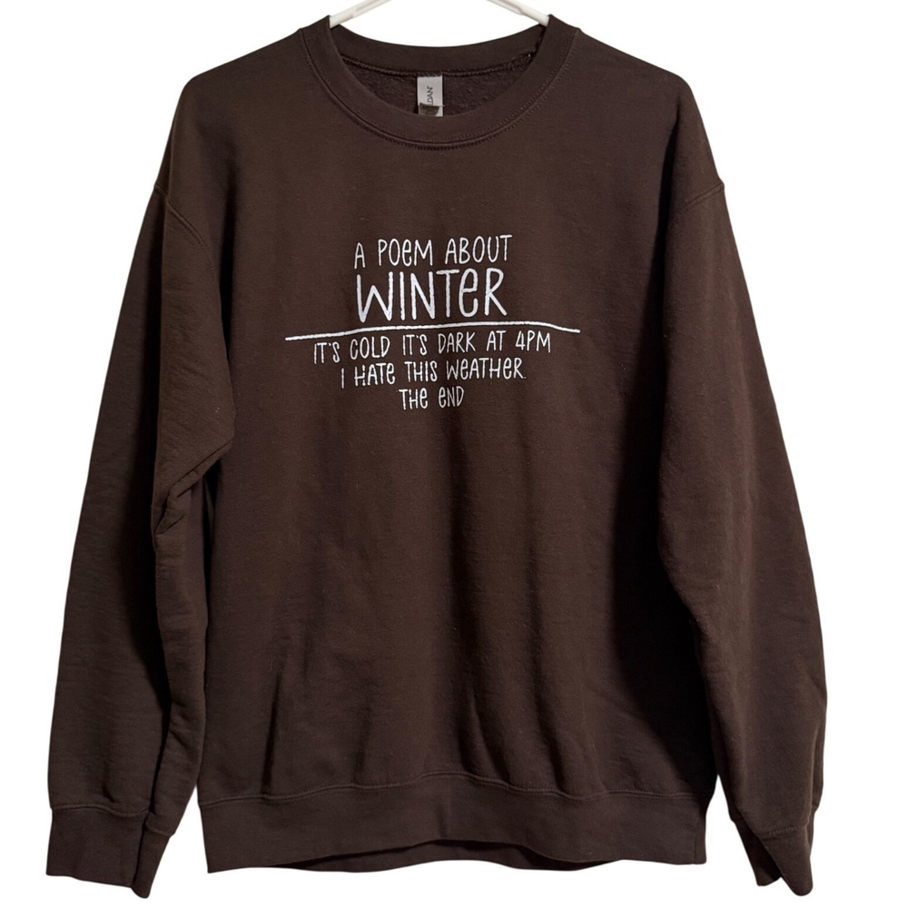 Gildan Heavy Blend Brown Poem About Winter Graphic Sweatshirt Medium M